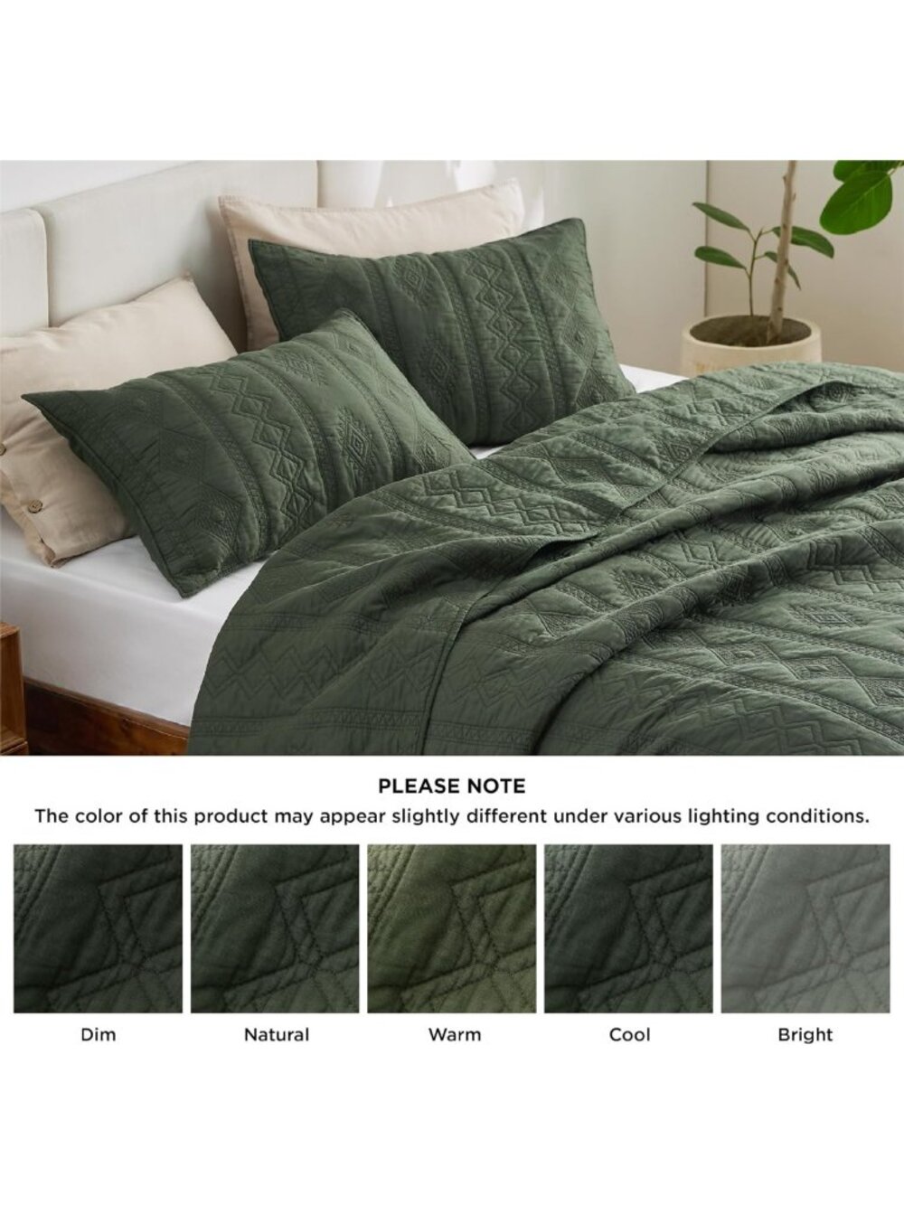 100% Cotton King Quilt Set - Soft Olive Green Bedspread for Cozy Home Decor - Picture 9 of 9